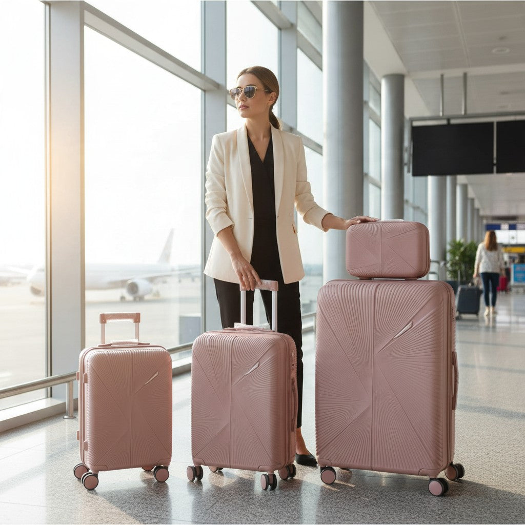 SMTE Satro Gear 4-Piece Polypropylene Unbreakable Suitcase Rose Gold 8 Wheels