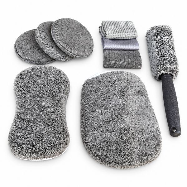 SMTE 9-Piece Microfibre Car Wash Kit with Carry Case - Grey
