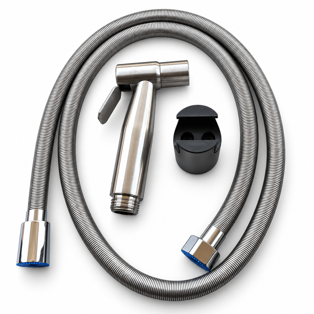 SMTE handheld bidet sprayer, flexible grey hose and black wall holder