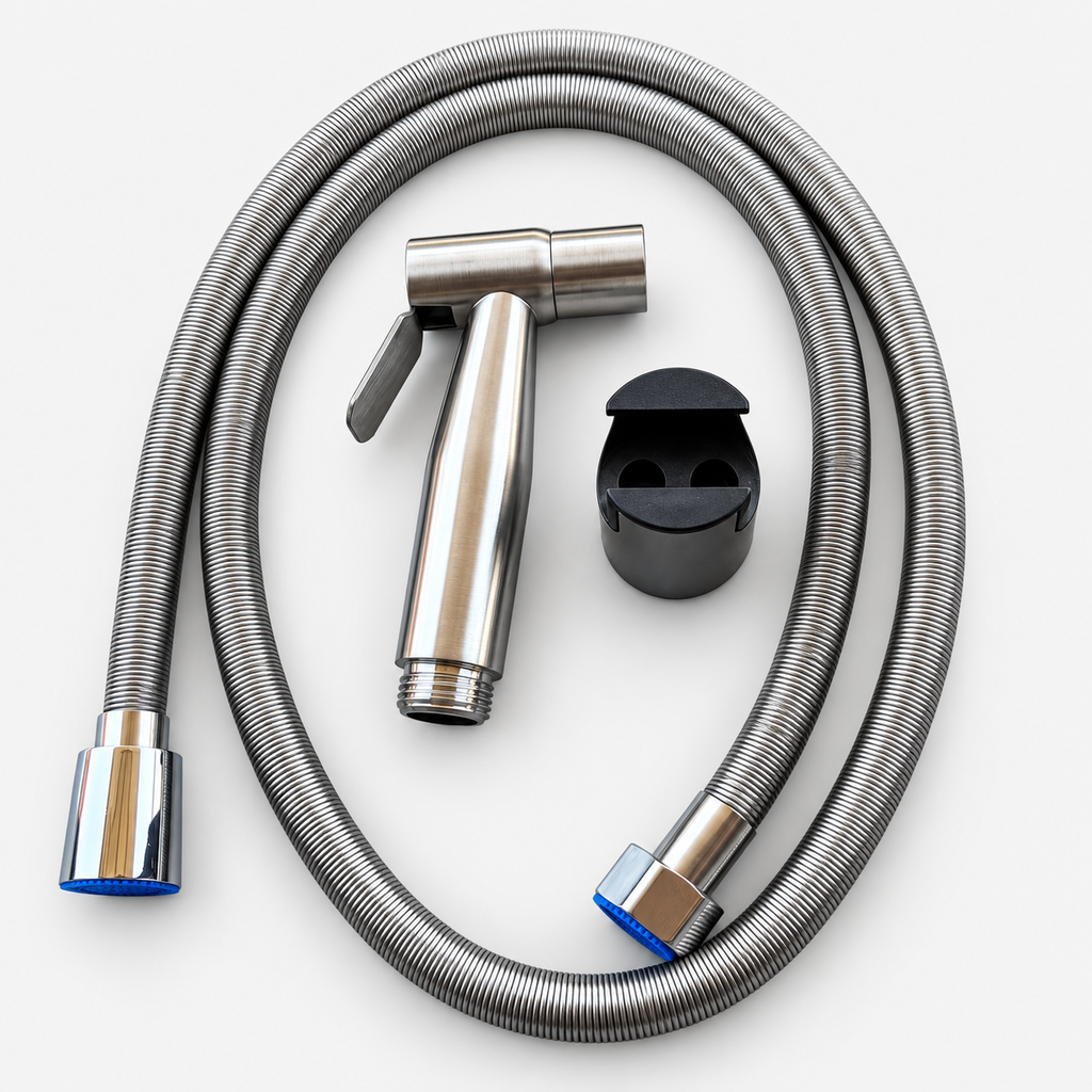 SMTE handheld bidet sprayer, flexible grey hose and black wall holder