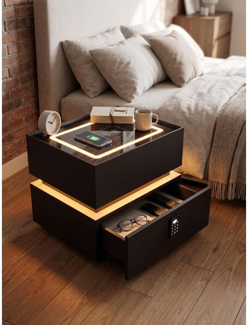 SASTRO GEAR black two-drawer bedside table — view 2