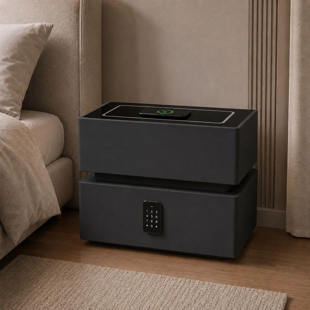 SASTRO GEAR black two-drawer bedside table — view 3