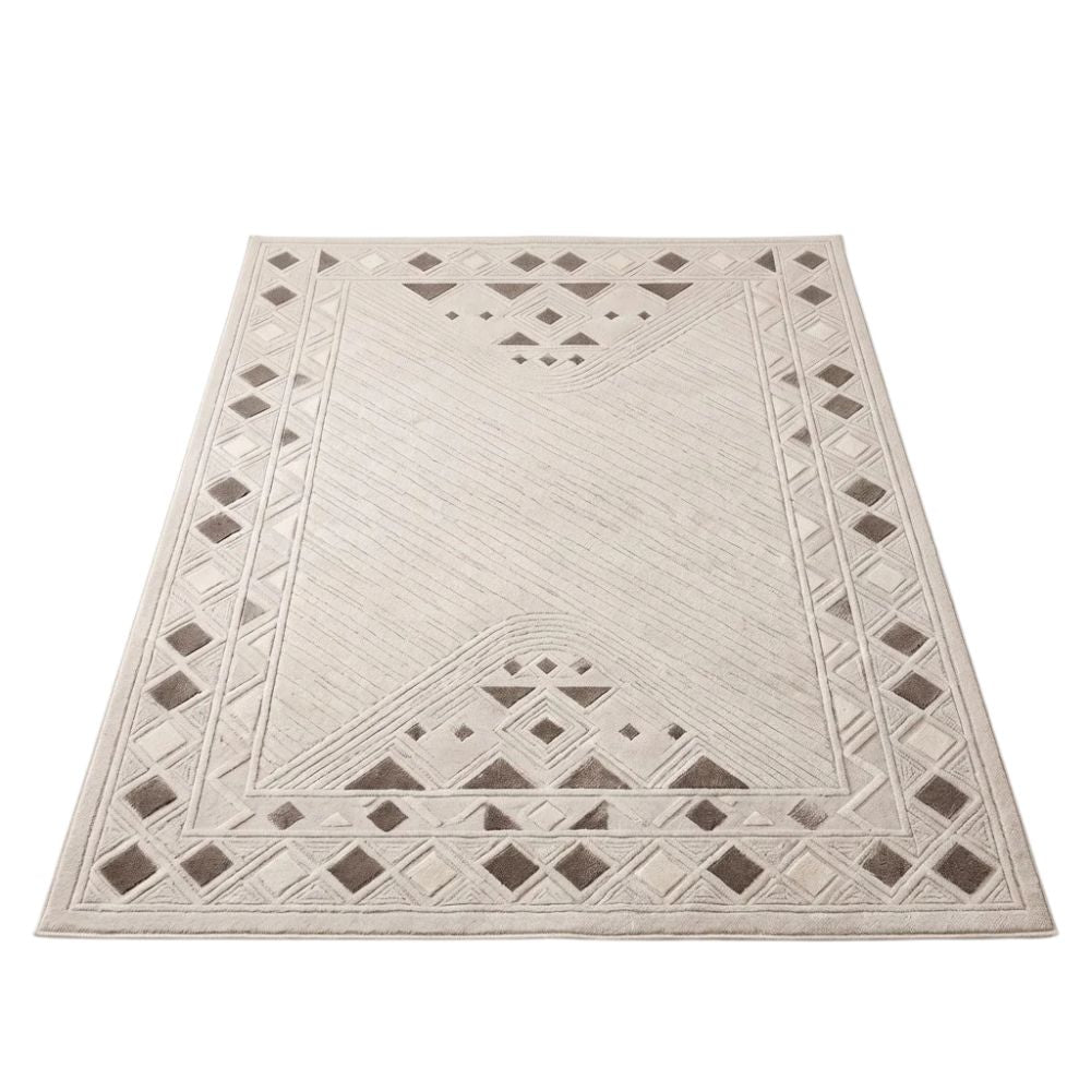 SMTE - Cream Geometric Rug - 200 x 290 cm Modern Area Carpet
