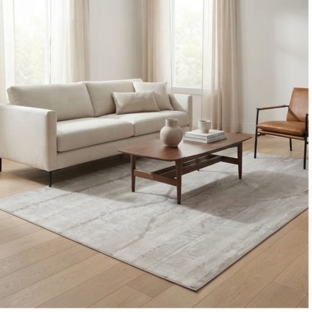 SMTE - Cream Beige Grey Rug - 160 x 230 cm Modern Area Carpet