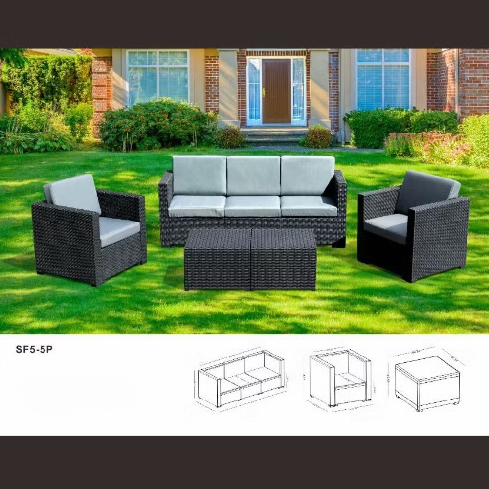 SMTE 5 Piece Outdoor Wicker Sofa Set with Coffee Table Dark Brown