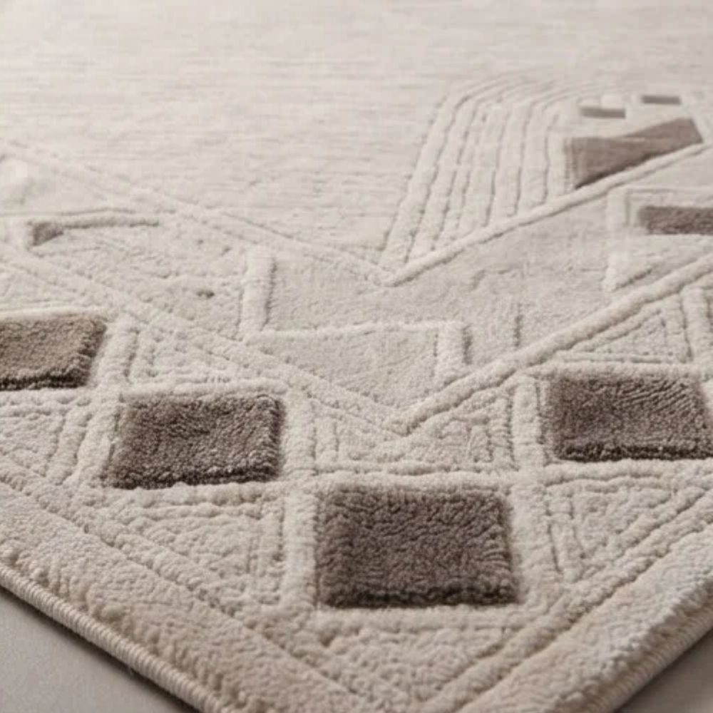 SMTE - Cream Geometric Rug - 200 x 290 cm Modern Area Carpet