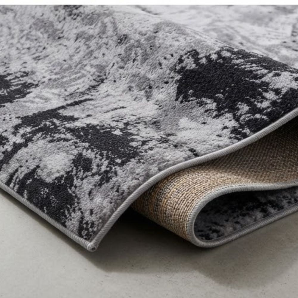 SMTE - Grey Black Abstract Rug - 200 x 290 cm Modern Area Carpet