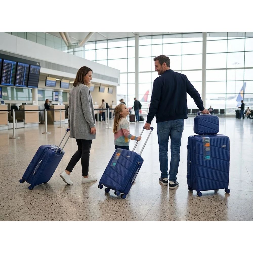 SMTE Satro Gear 4-Piece Polypropylene Unbreakable Suitcase Blue 8 Wheels