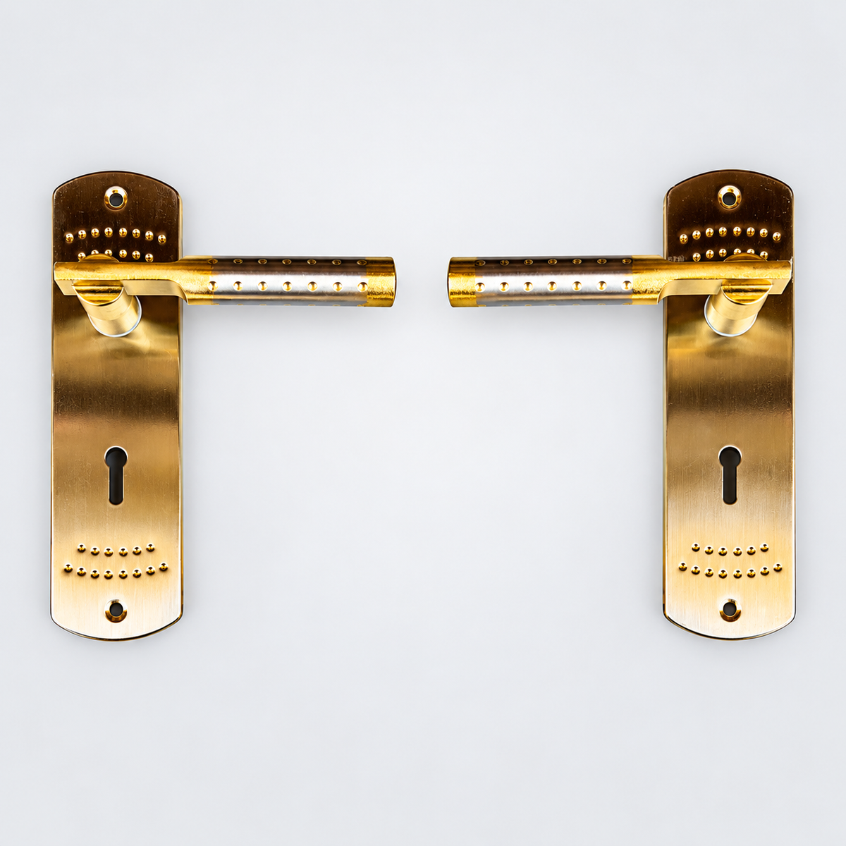 SMTE - Gold Lever Door Handle Pair with Keyhole Backplates - edited product view 2
