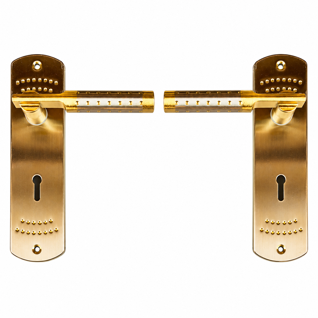 SMTE - Gold Lever Door Handle Pair with Keyhole Backplates - edited product view 3