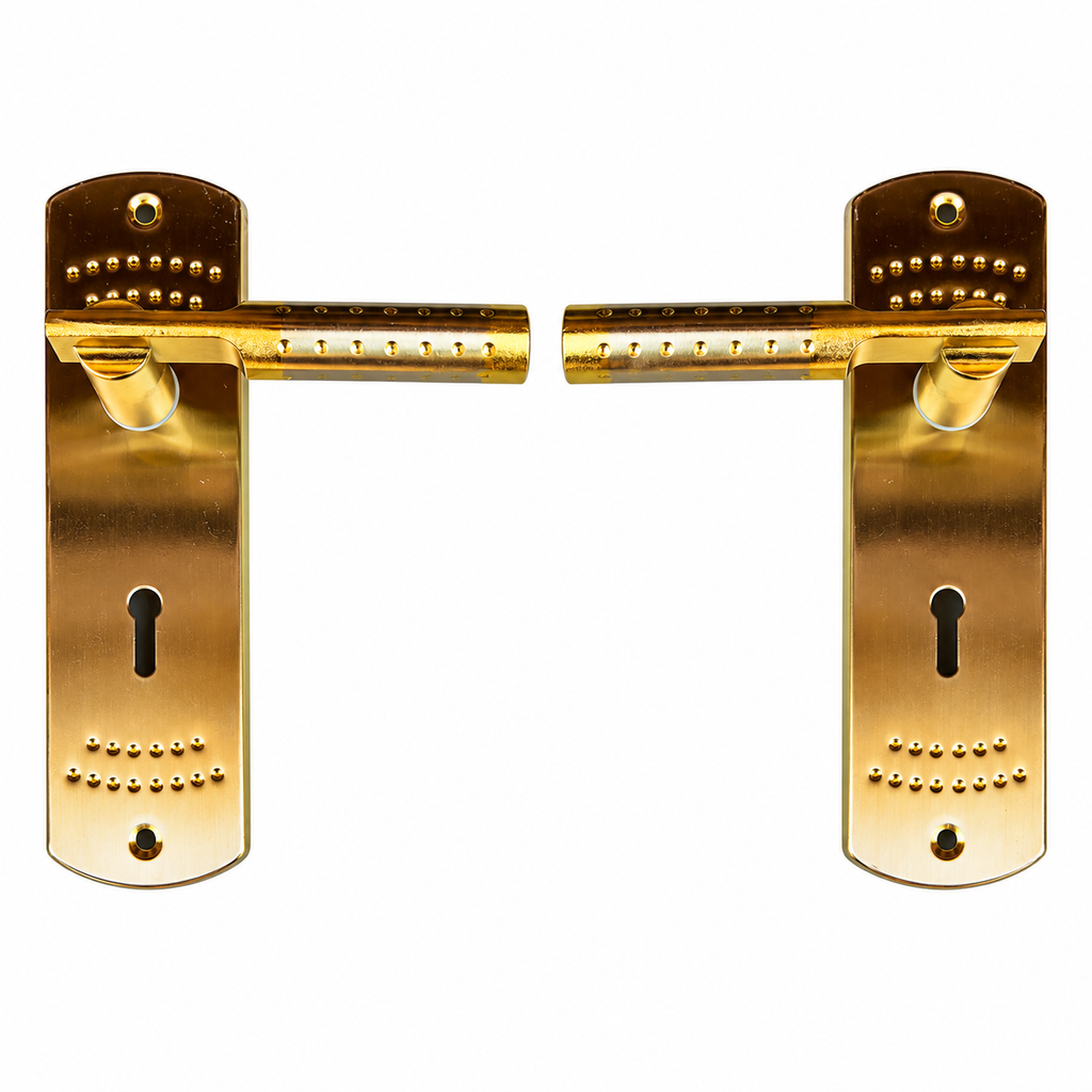 SMTE - Gold Lever Door Handle Pair with Keyhole Backplates - edited product view 4