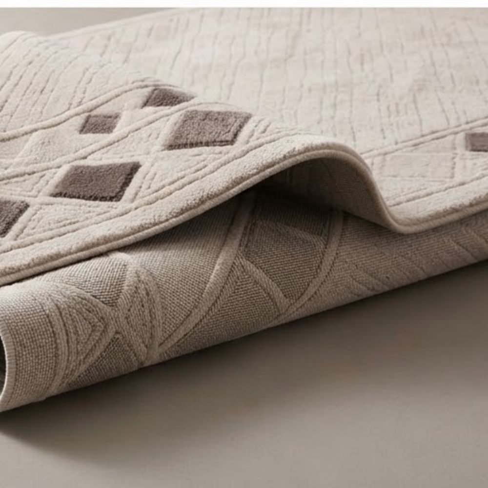 SMTE - Cream Geometric Rug - 200 x 290 cm Modern Area Carpet