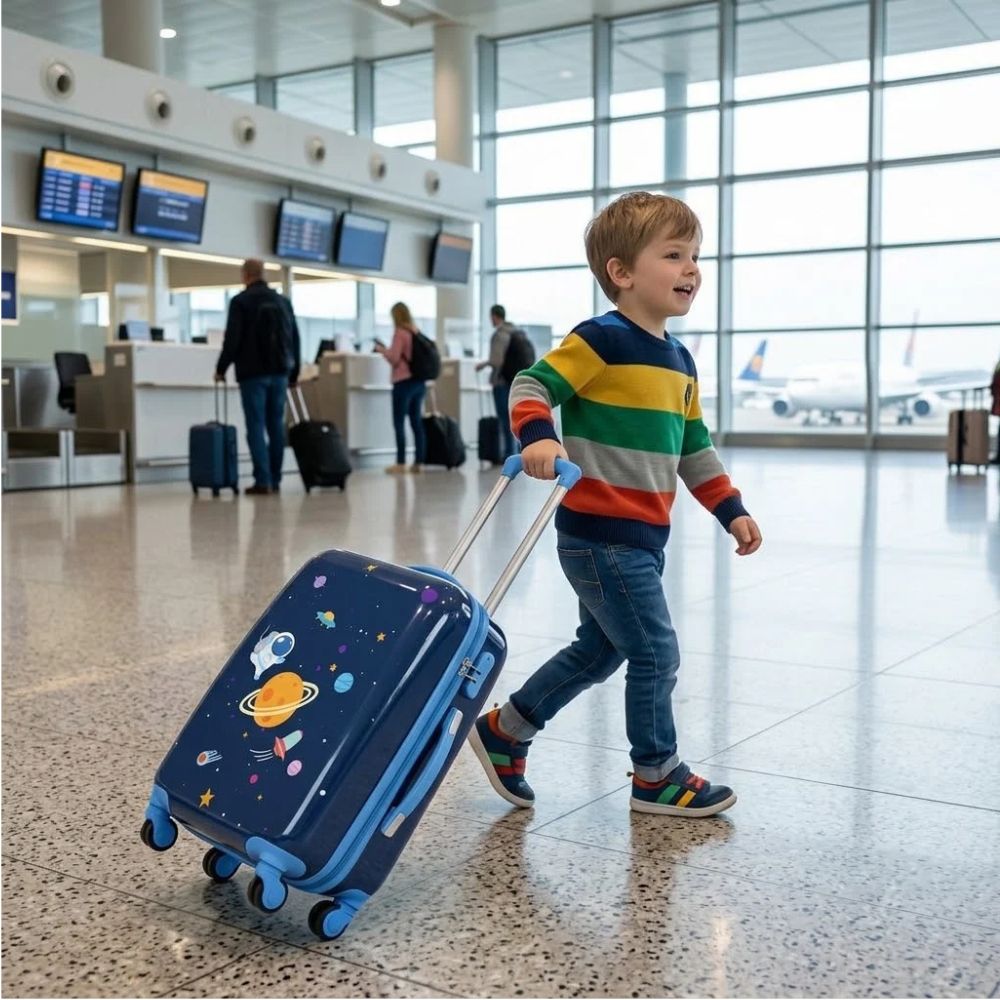 SMTE Sastro Gear Kids Space Astronaut Suitcase Navy Blue 4 Wheels