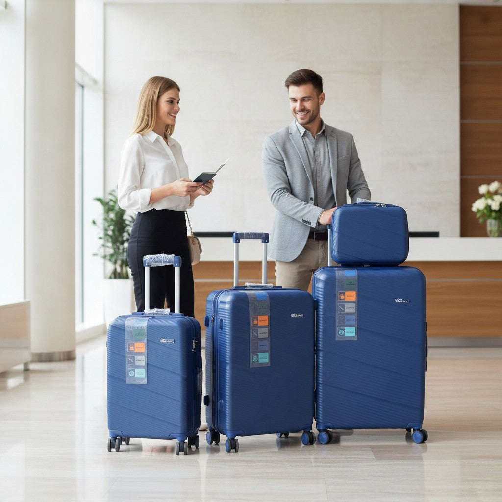 SMTE Satro Gear 4-Piece Polypropylene Unbreakable Suitcase Blue 8 Wheels