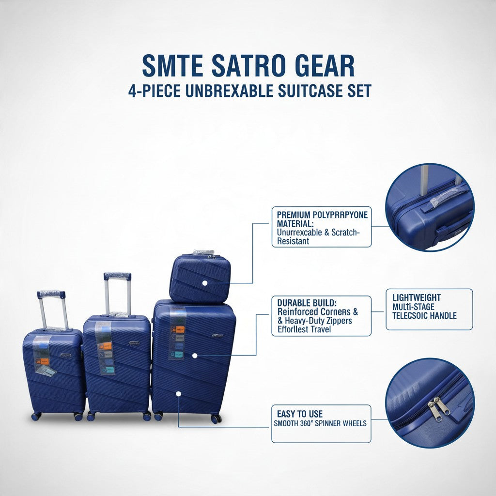 SMTE Satro Gear 4-Piece Polypropylene Unbreakable Suitcase Blue 8 Wheels