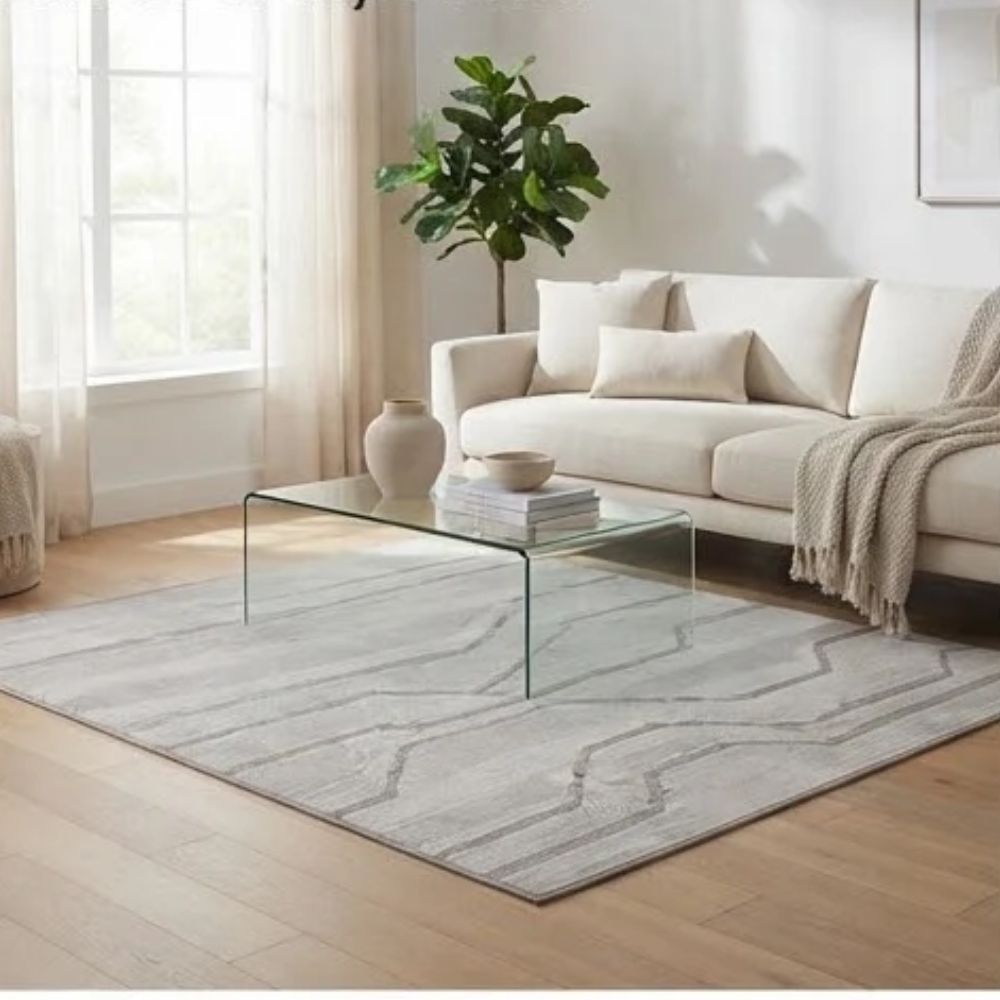 SMTE - Grey Geometric Rug - 160 x 230 cm Modern Area Carpet
