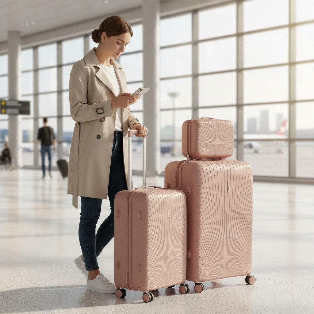 Sastro Gear 4-Piece PP Luggage Set - Rose Gold Flow