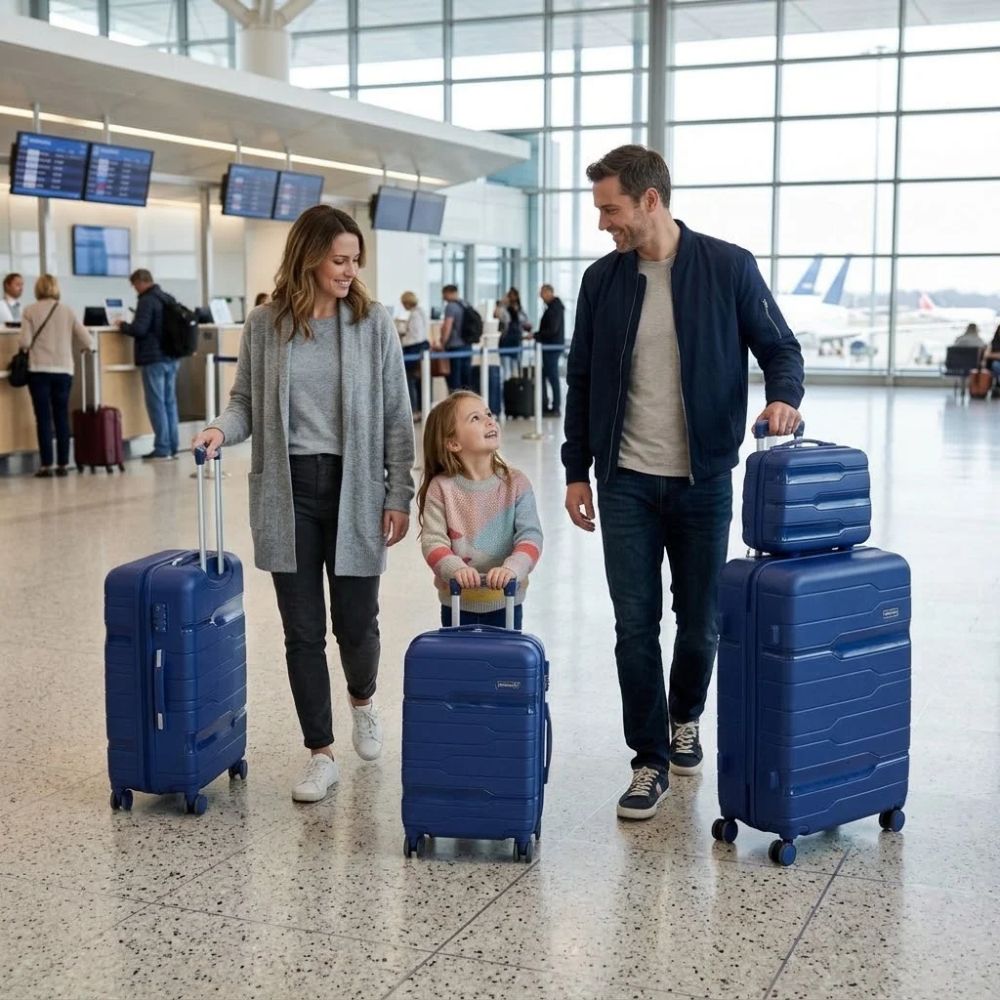 SMTE Satro Gear 4-Piece Polypropylene Unbreakable Suitcase Blue 8 Wheels