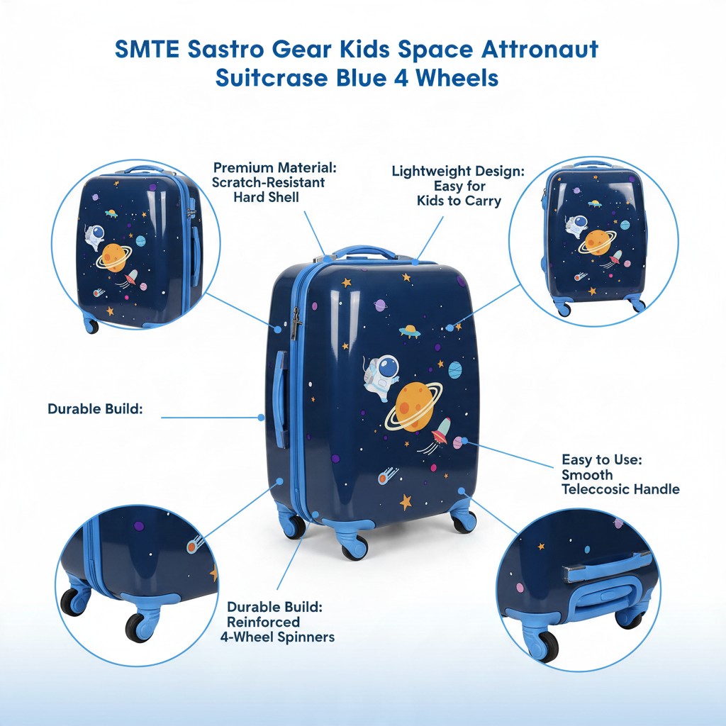 SMTE Sastro Gear Kids Space Astronaut Suitcase Navy Blue 4 Wheels