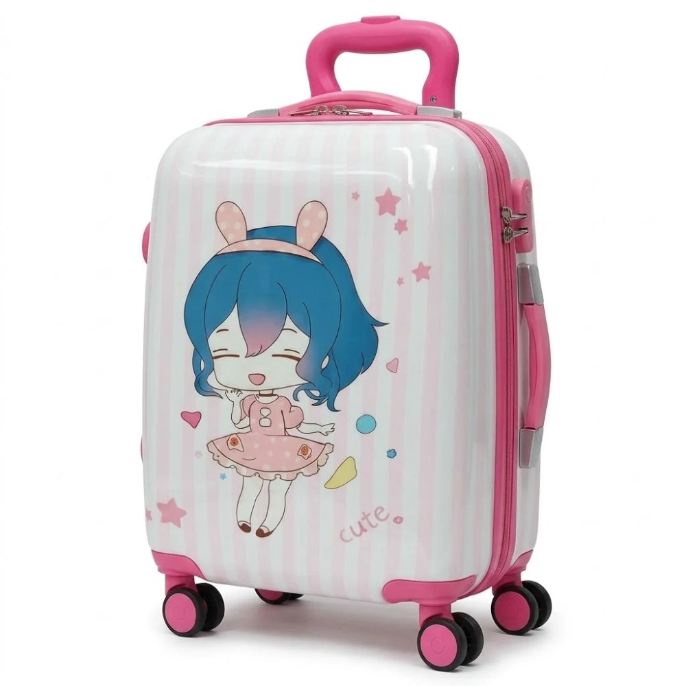 SMTE Sastro Gear Kids Cute Anime Girl Suitcase Pink 4 Wheels