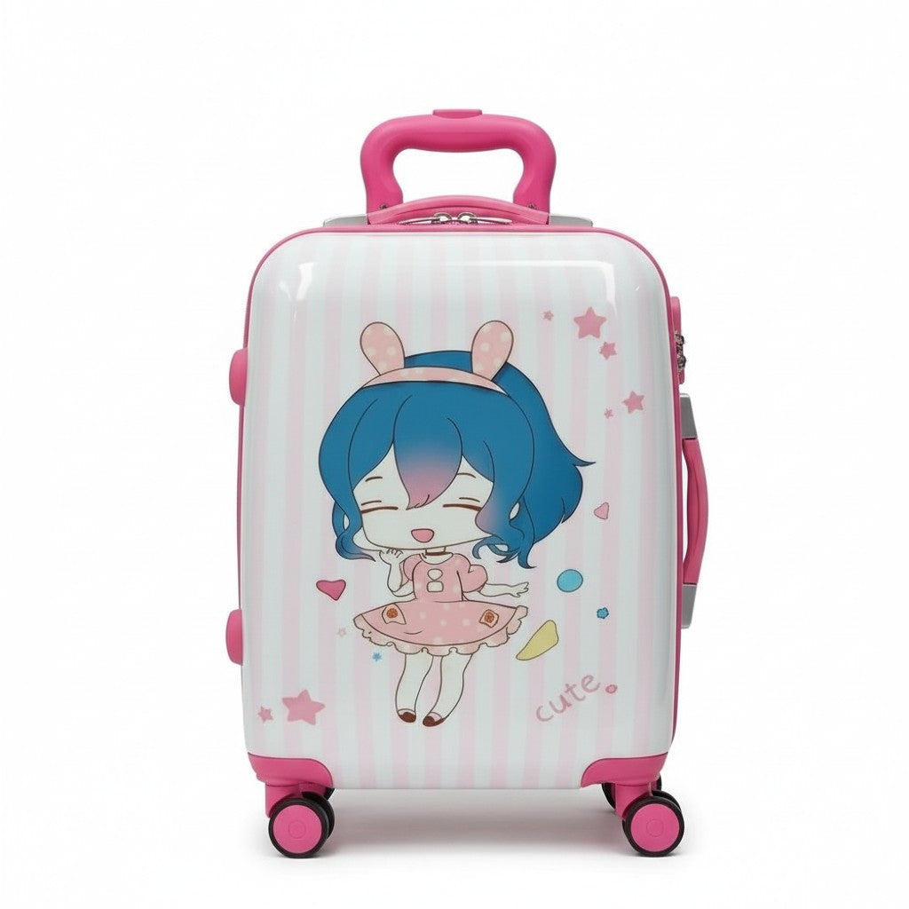 SMTE Sastro Gear Kids Cute Anime Girl Suitcase Pink 4 Wheels