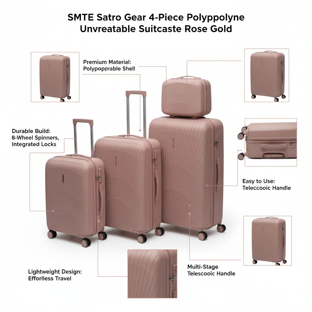 Sastro Gear 4-Piece PP Luggage Set - Rose Gold Flow