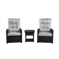 SMTE 3 Piece Outdoor Wicker Bistro Set with Side Table Black