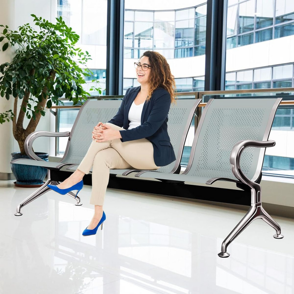 SMTE 3-Seat Heavy-Duty Steel Airport Waiting Room Bench & Reception Chair S-503