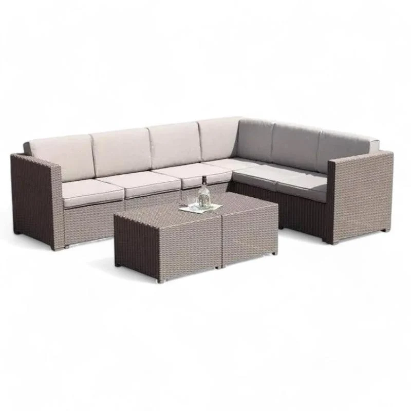 SMTE 5 Piece Outdoor Wicker Sectional Sofa Set with Coffee Table