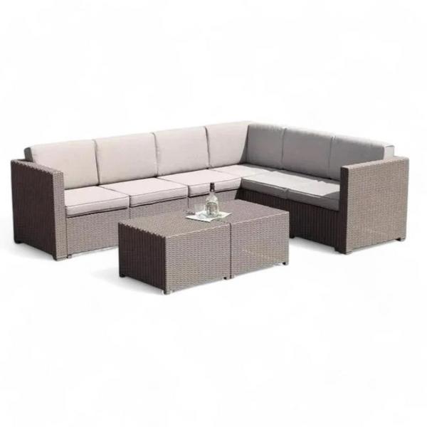 SMTE 5 Piece Outdoor Wicker Sectional Sofa Set with Coffee Table