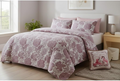 SMTE 4 Piece Reversible Quilt Set Super King Bedspread Pink