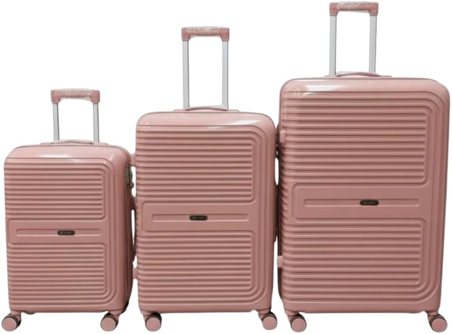 SMTE Sastro Gear 3-Piece Pink Polypropylene Hardshell Suitcase Set 8 Wheels-Apart