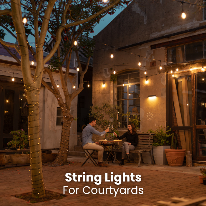 SMTE 20m 40-Bulb Waterproof LED Outdoor Festoon String Lights (E27 S14 Warm White Bulbs Included)