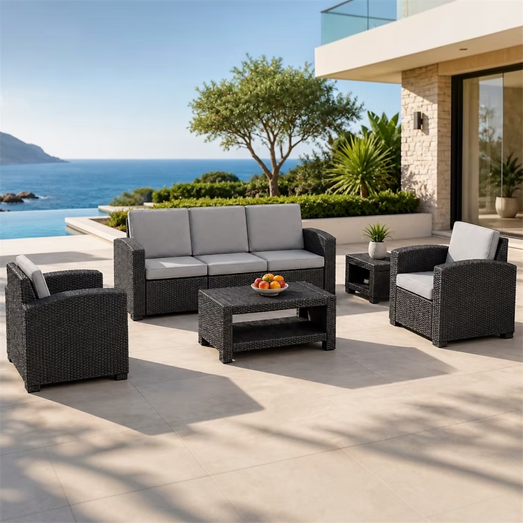SMTE 5 Piece Outdoor Wicker Sofa Set with Coffee Table and Side Table