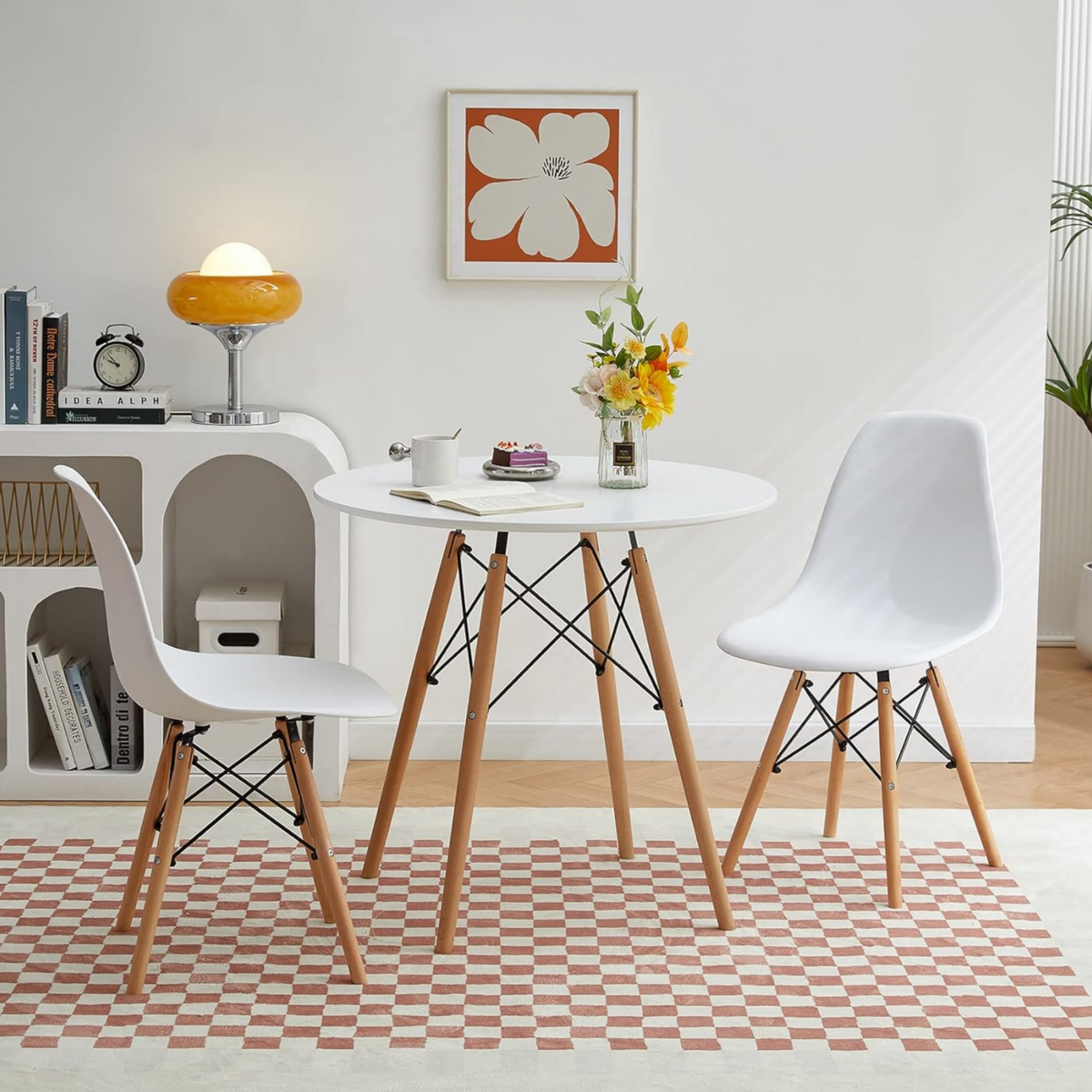 SMTE DT37M Modern Round Dining Table with Solid Beech Wood Legs (Dia 80 × 75 cm)