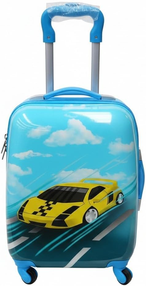 SMTE Sastro Gear Kids Cartoon Race Car Suitcase Sky Blue 4 Wheels