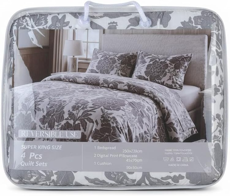 SMTE 4 Piece Reversible Quilt Set Super King Bedspread Cover