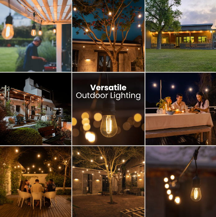 SMTE 20m 40-Bulb Waterproof LED Outdoor Festoon String Lights (E27 S14 Warm White Bulbs Included)
