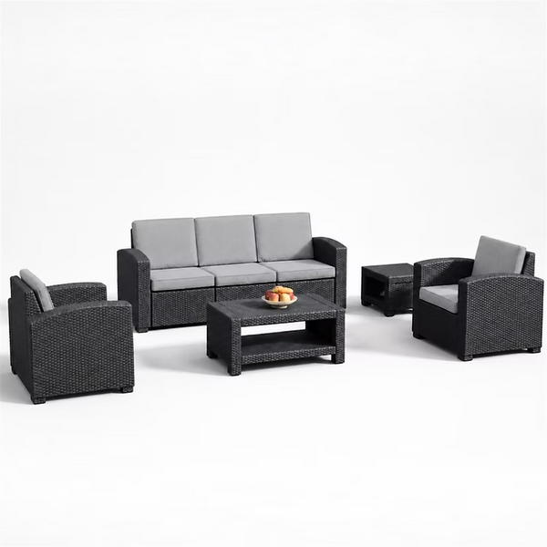 SMTE 5 Piece Outdoor Wicker Sofa Set with Coffee Table and Side Table