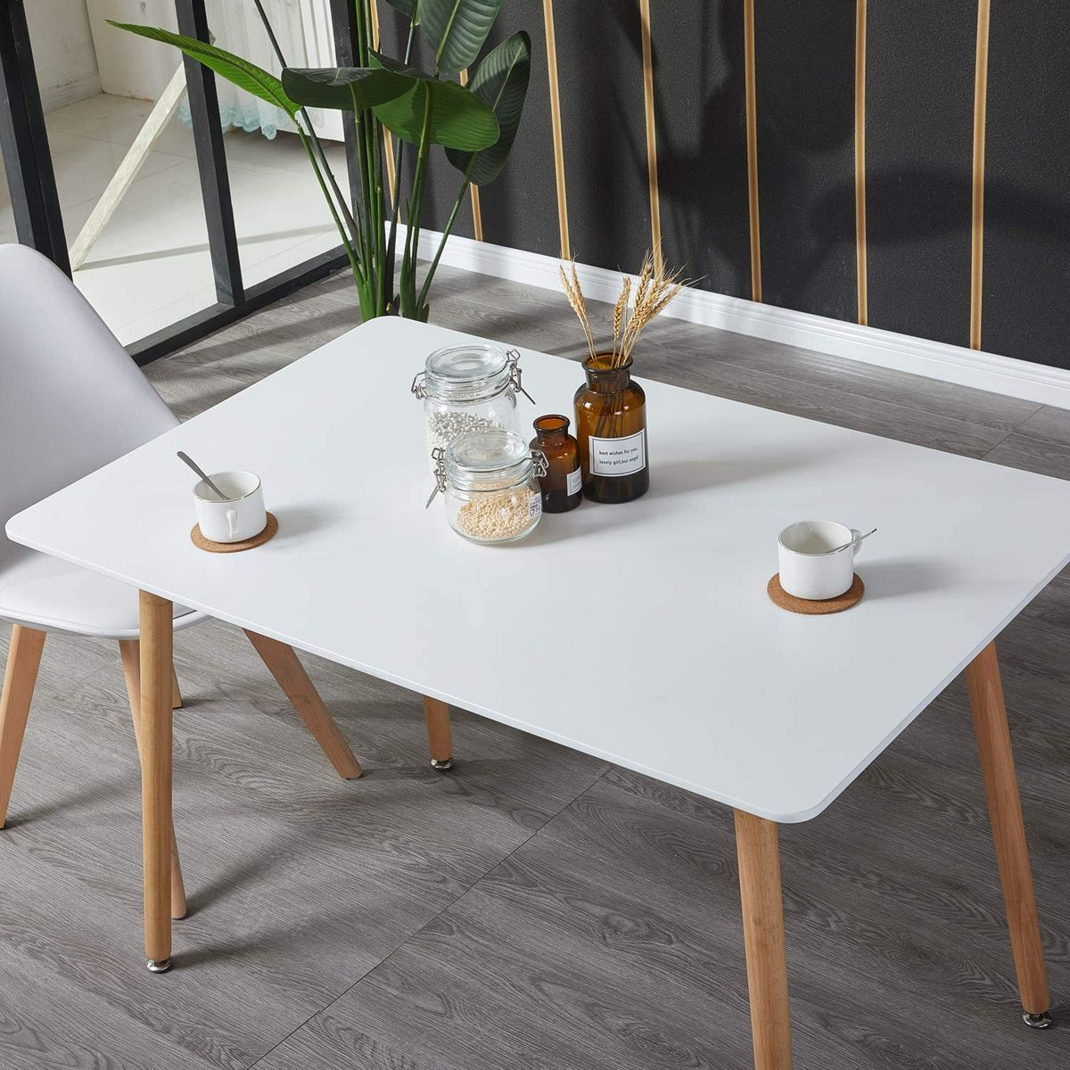 SMTE S-124T Modern Rectangular Dining Table with Solid Beech Wood Legs (120 × 80 × 75 cm)