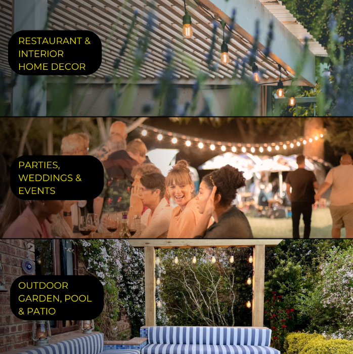 SMTE 20m 40-Bulb Waterproof LED Outdoor Festoon String Lights (E27 S14 Warm White Bulbs Included)