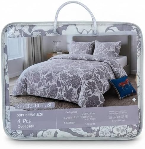 SMTE 4 Piece Reversible Quilt Set Super King Bedspread Purple
