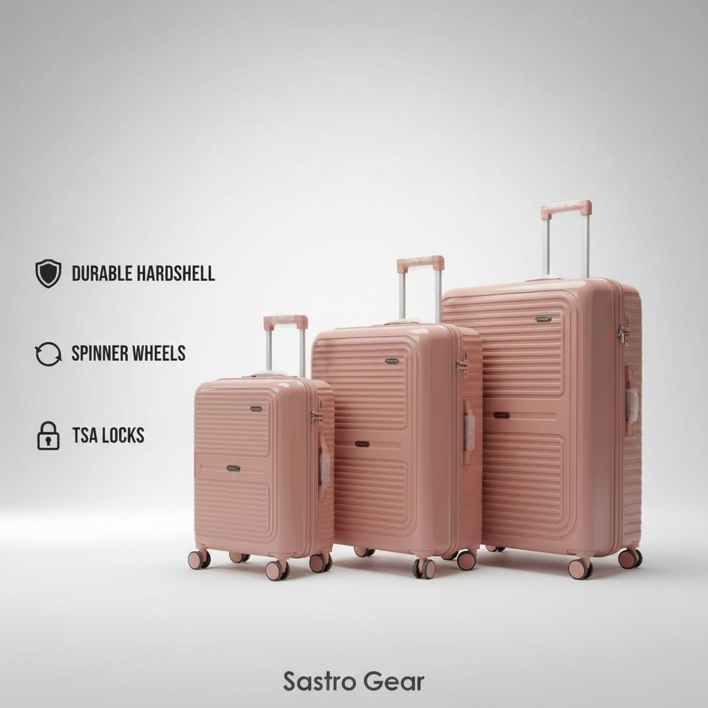 SMTE Sastro Gear 3-Piece Pink Polypropylene Hardshell Suitcase Set 8 Wheels-Apart