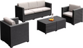 SMTE 5 Piece Outdoor Wicker Sofa Set with Coffee Table Dark Brown