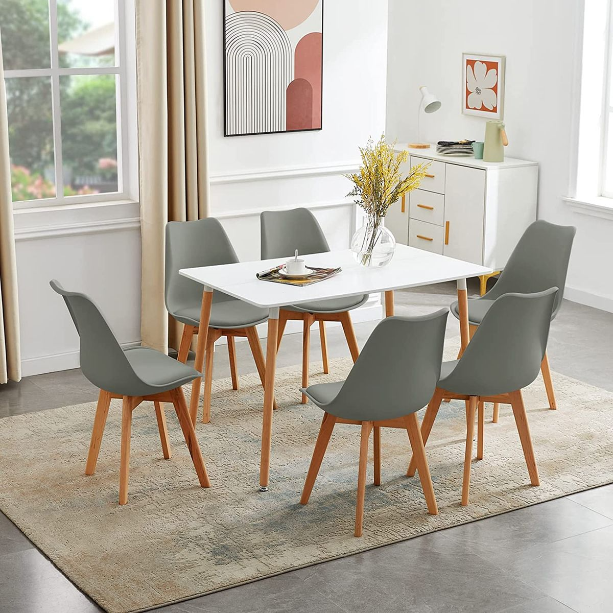 SMTE S-124T Modern Rectangular Dining Table with Solid Beech Wood Legs (120 × 80 × 75 cm)