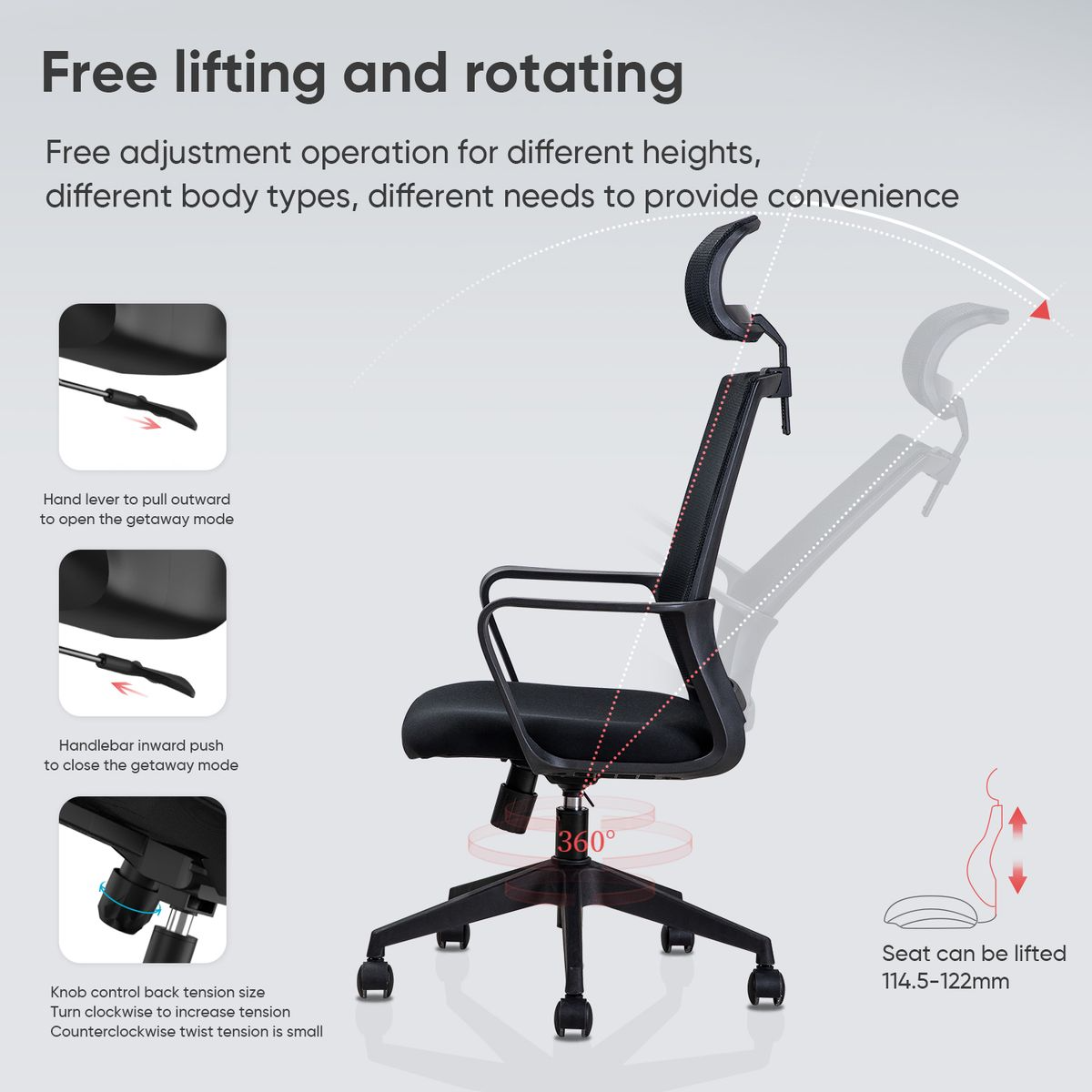 SMTE S-8610-T Ergonomic Swivel Mesh Office Desk Chair with Headrest & Tilt Function