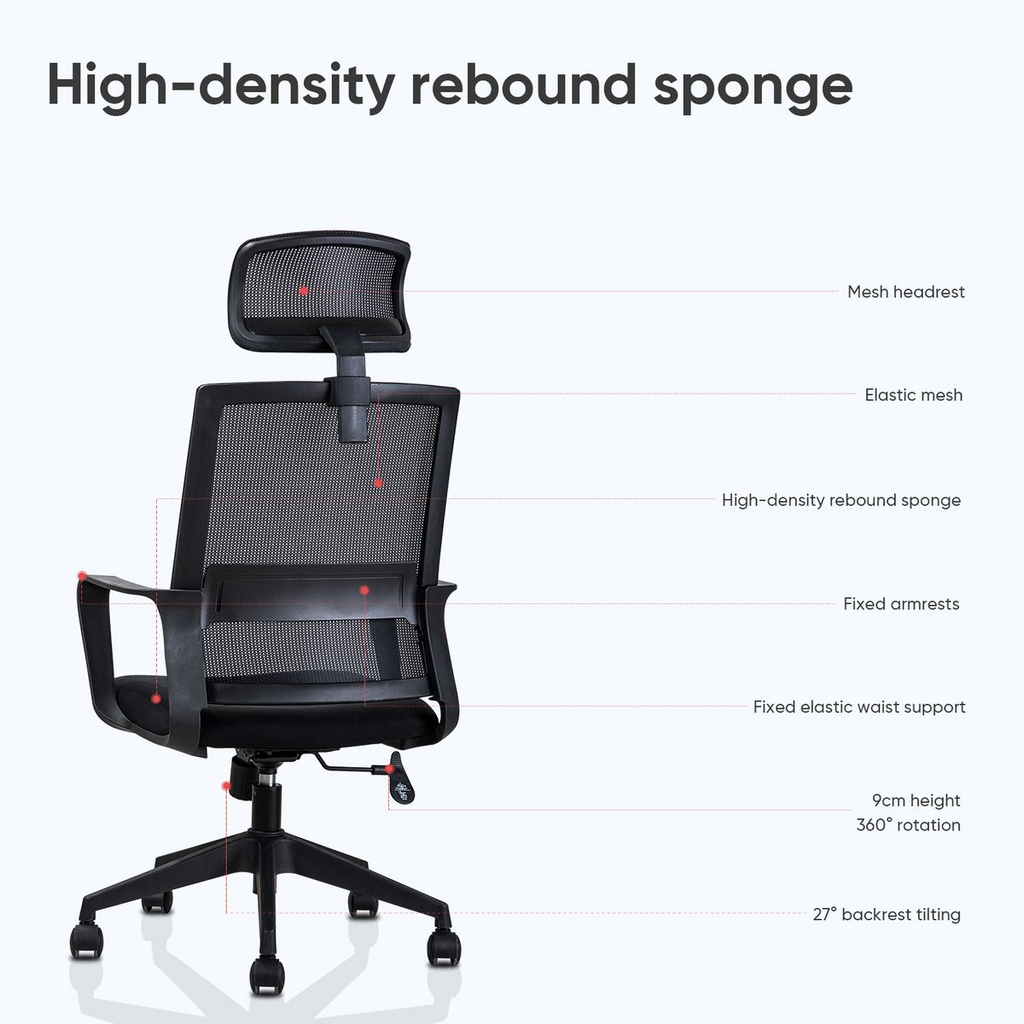 SMTE S-8610-T Ergonomic Swivel Mesh Office Desk Chair with Headrest & Tilt Function