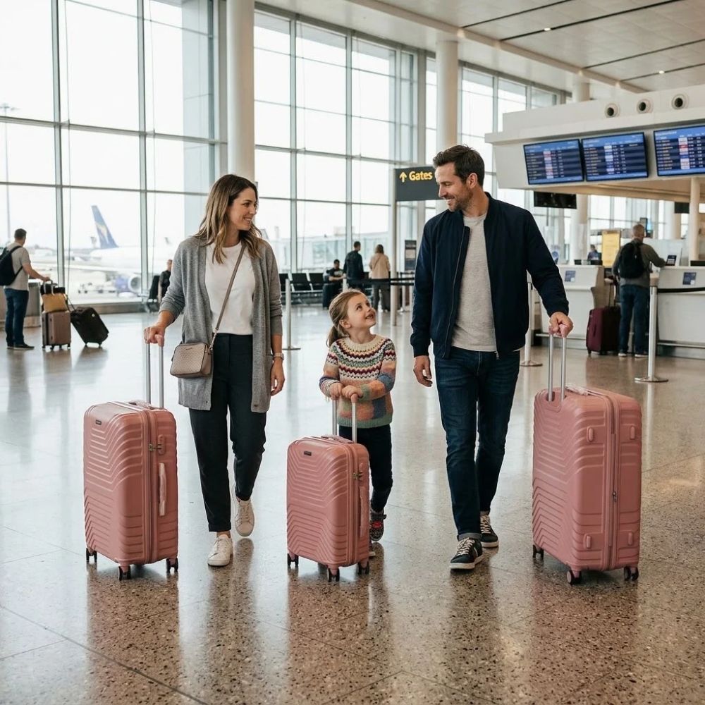 SMTE Satro Gear 3-Piece Polypropylene Unbreakable Suitcase Rose Gold 8 Wheels