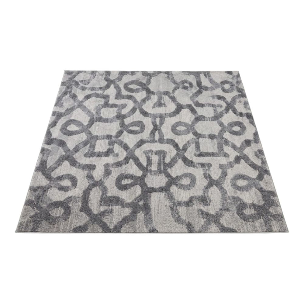 SMTE - Grey Geometric Rug - 200 x 290 cm Modern Area Carpet