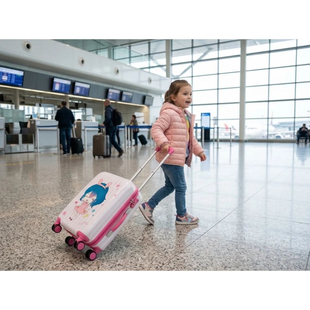 SMTE Sastro Gear Kids Cute Anime Girl Suitcase Pink 4 Wheels